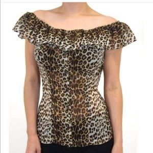 Lucky 13 Leopard Print button front blouse Large